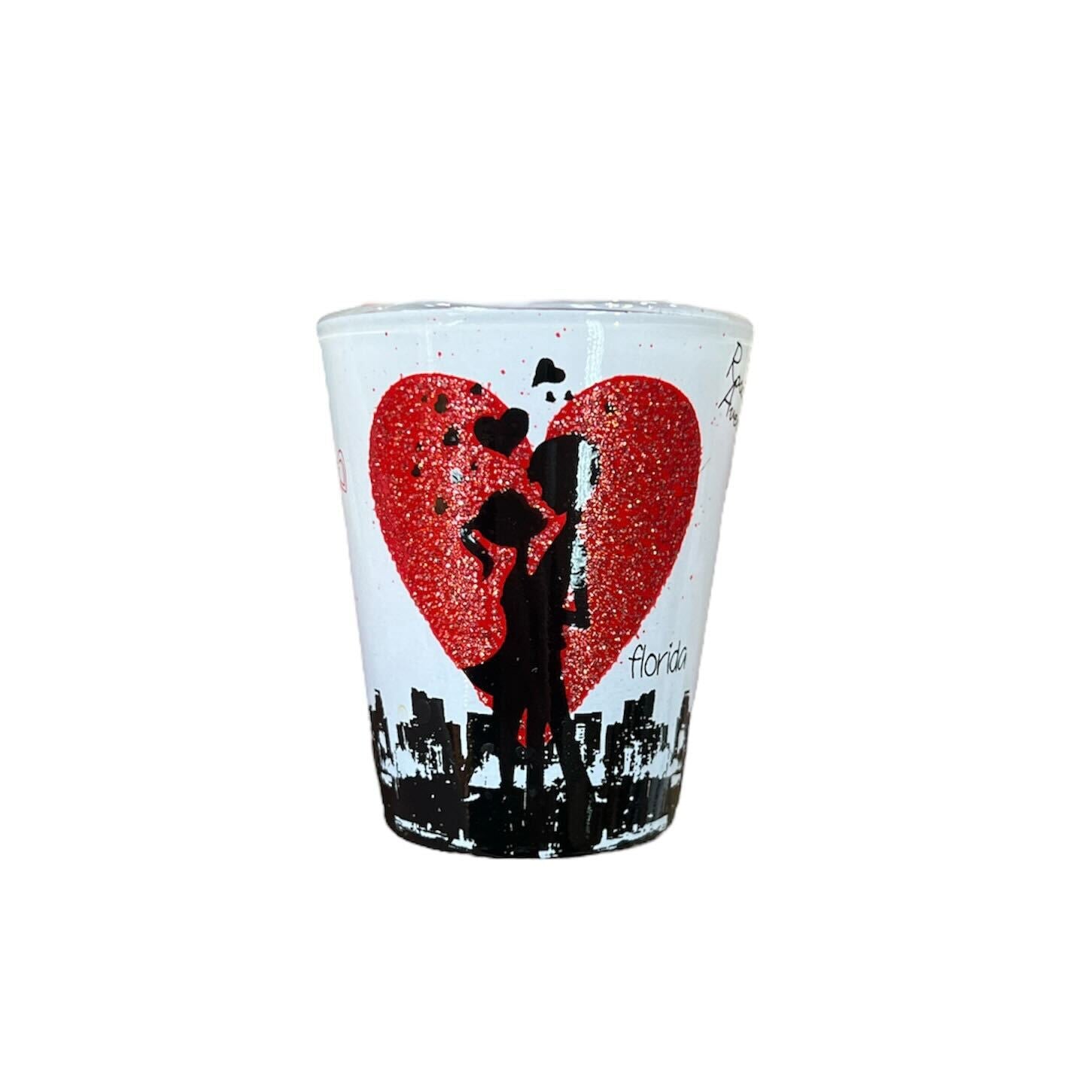 Couple in Love White Shot Glass with Gliter