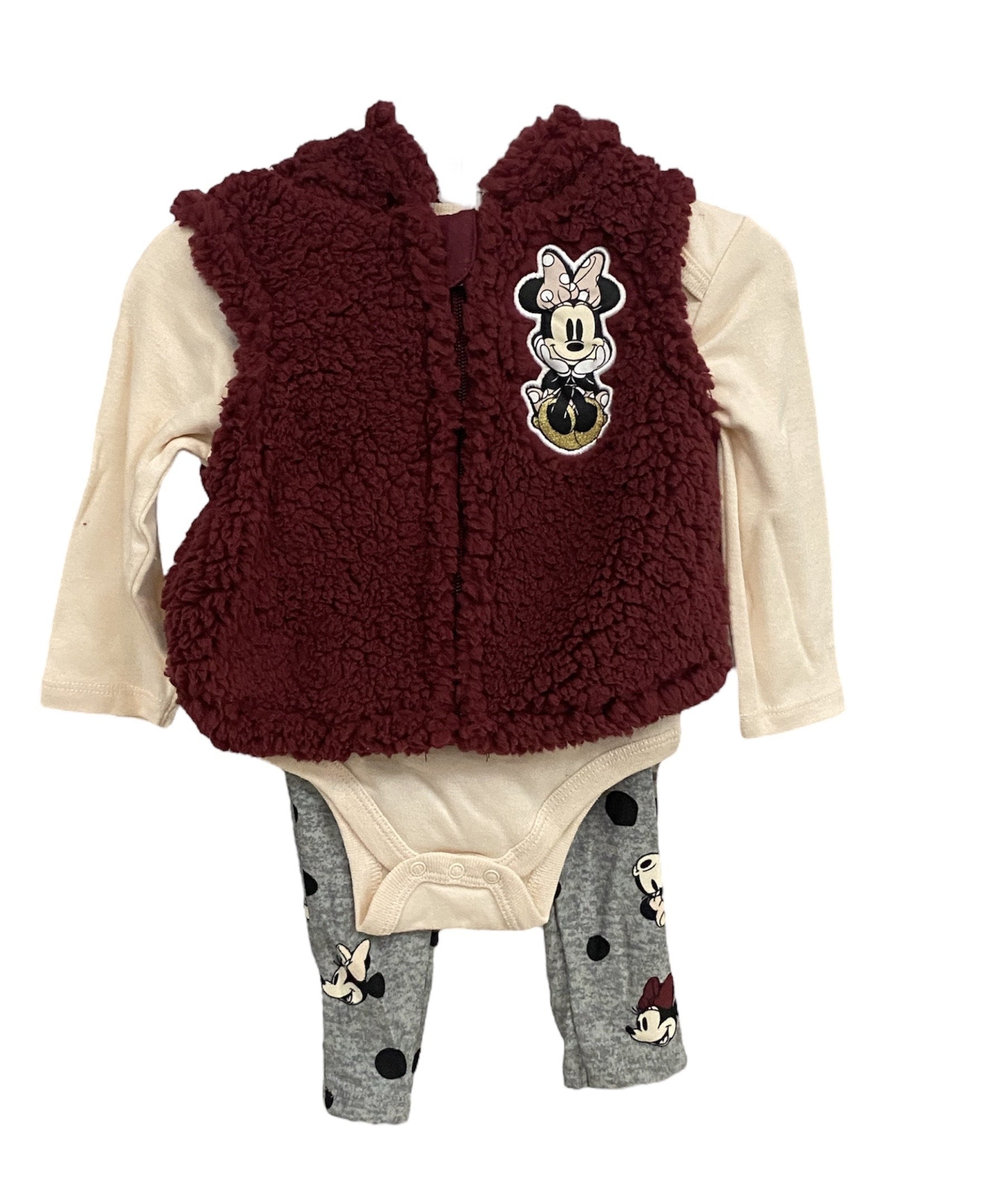 Disney Baby Minnie 3pc Maroon Vest Set