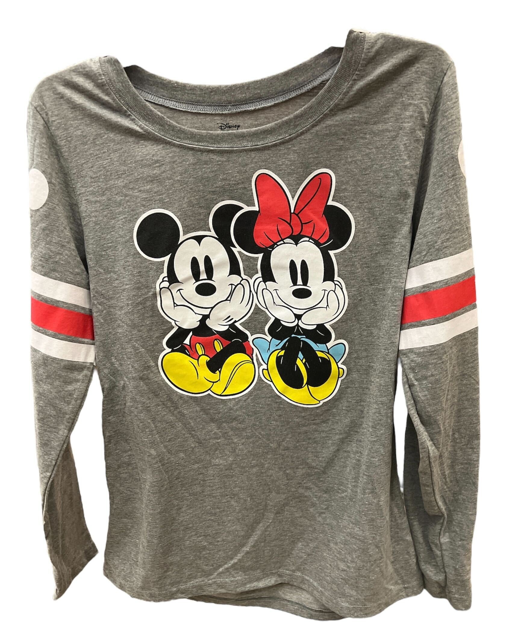 Juniors Disney Mickey and Minnie Grey Long Sleeve Shirt