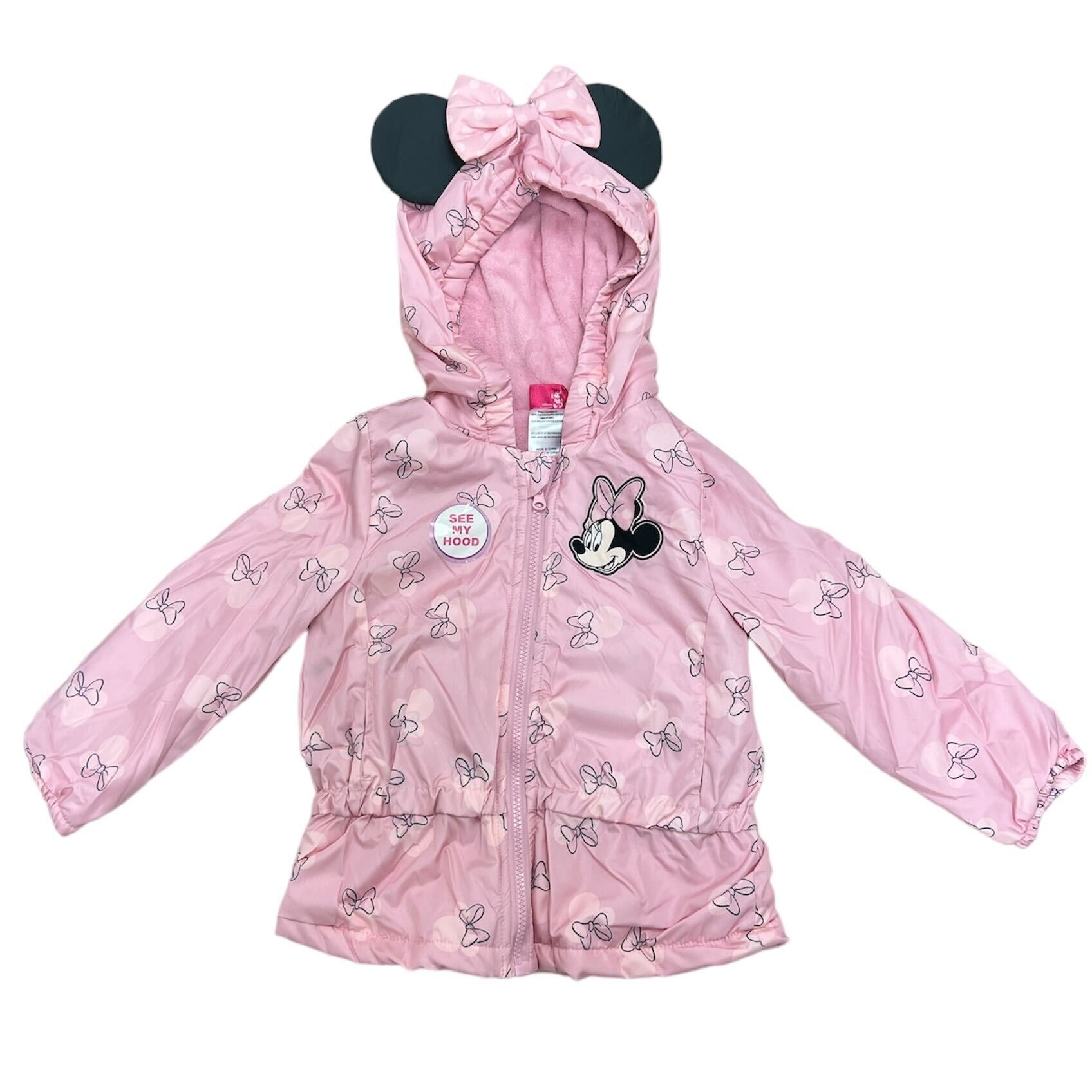 Kids Minnie Mouse Ears Bow Zipped Hoodie, Pink