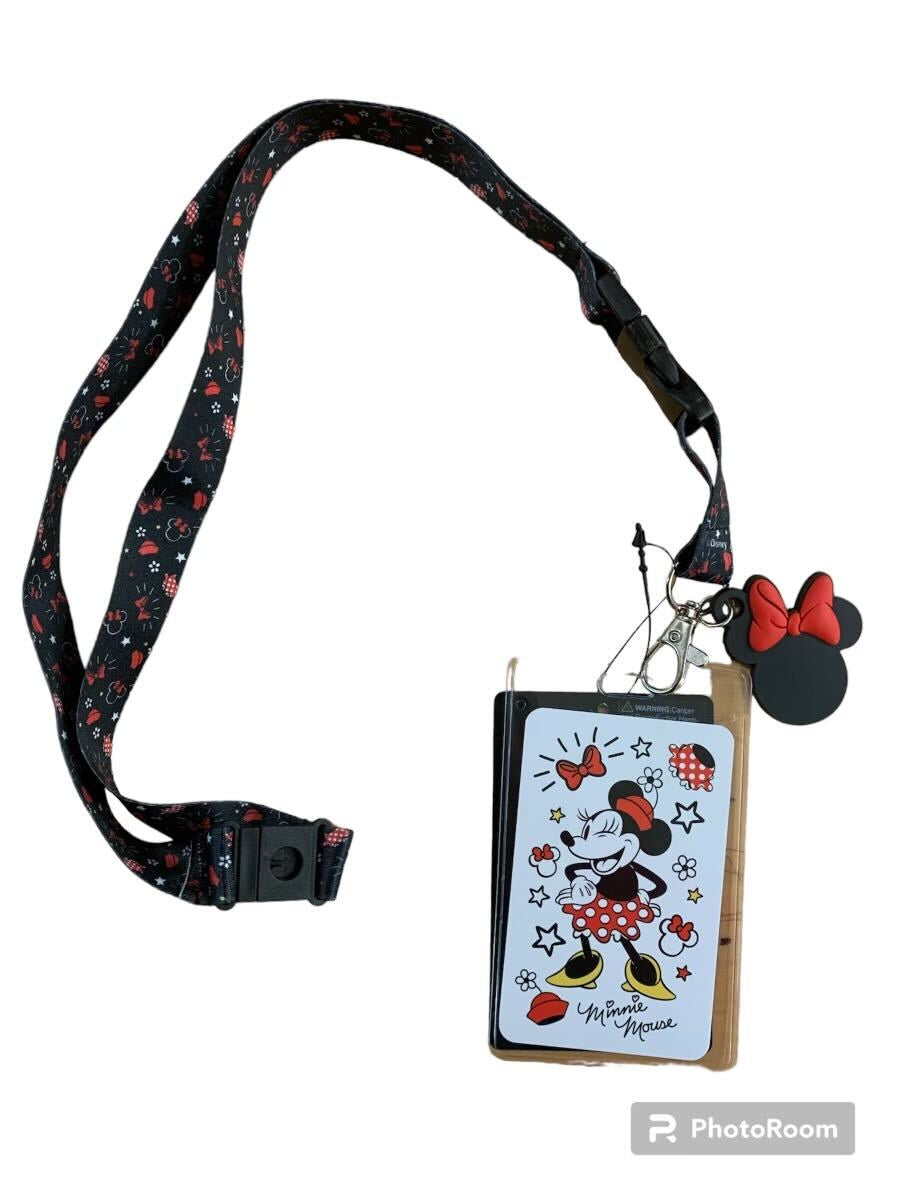 Disney Minnie Mouse Icons Lanyard W/ Charm And Card Holder