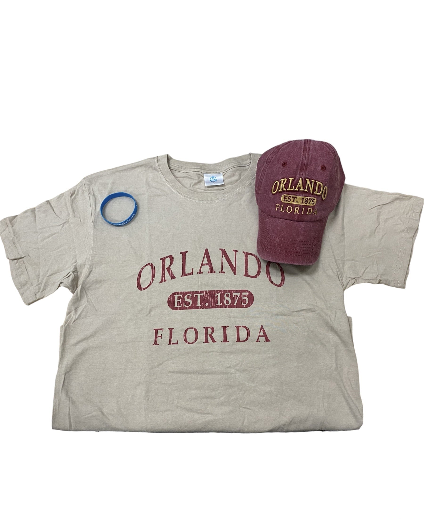 Orlando Florida Beige Shirt With Burgundy Cap Set