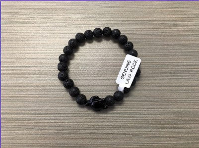 Genuine Lava Rock With Turtle Charm Bracelet