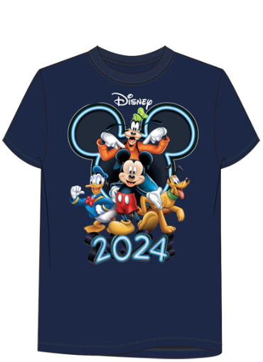 Disney 2024 Youth Mickey, Goofy, Donald & Pluto Tee Navy