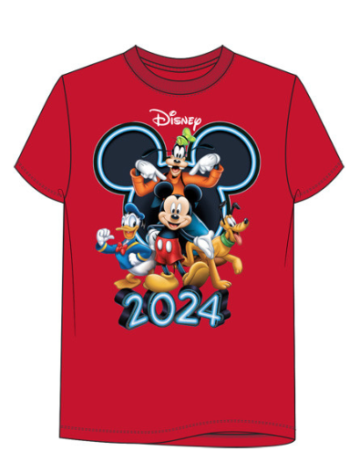 Disney 2024 Adult Mickey, Goofy, Donald & Pluto Tee Red