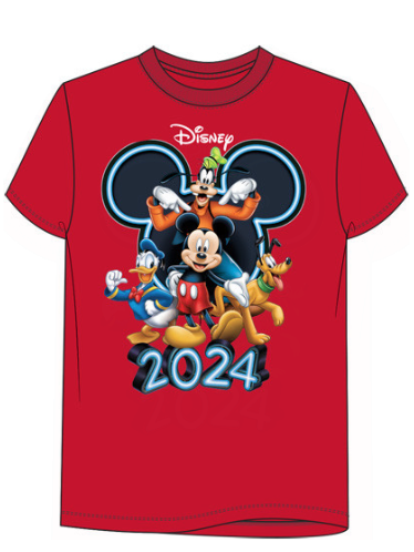 Disney 2024 Toodler Mickey, Goofy, Donald & Pluto Tee Red