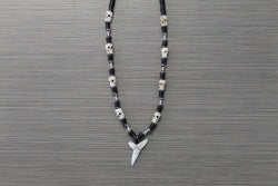 Shark Tooth Fashion Necklace w/ Metal & Wood Beads