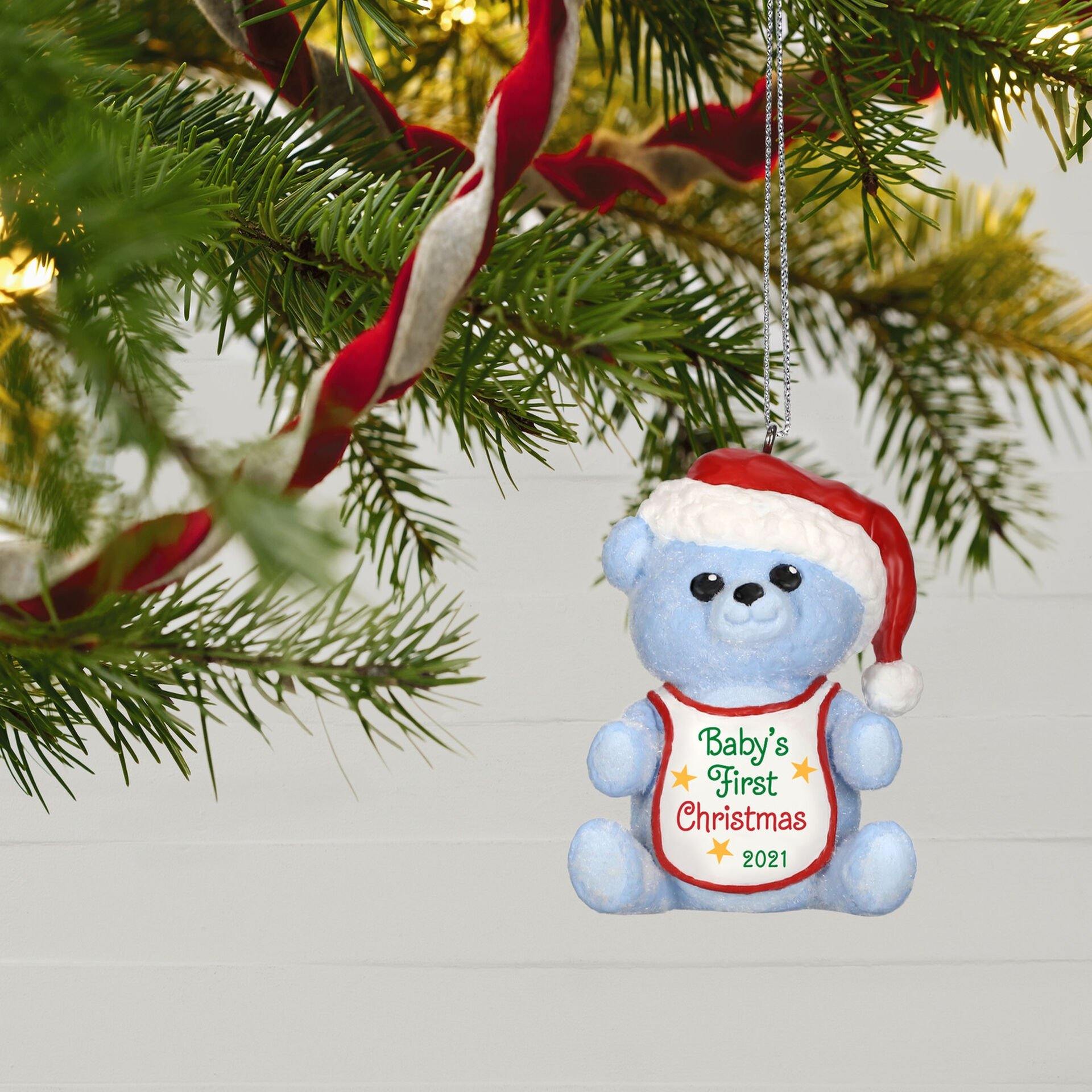 Baby Boy's First Christmas Blue Bear 2021 Ornament