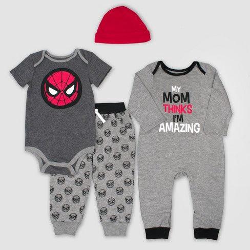 Baby Boys' 4pc Marvel Spiderman Set Gray