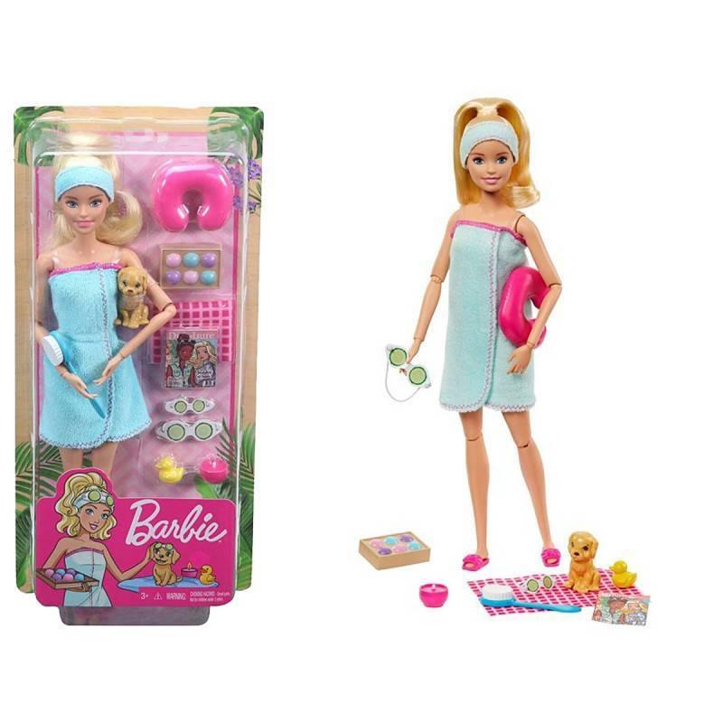 Barbie® Spa Doll, Blonde, with Puppy and 9 Accessories