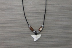 SN-Genuine Shark Tooth Necklace on Cord w/ Metal & Wood Beads