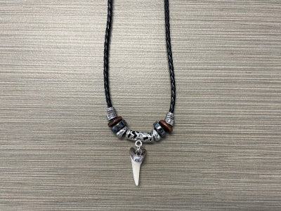 Faux Shark Tooth Pendant on Braided Cord Necklace