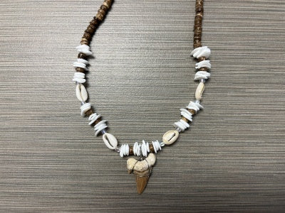 Genuine Shark Tooth Necklace w/ Coconut, Chip Shell & Cowry Beads