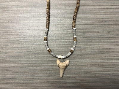 Genuine Shark Tooth Necklace w/ Coconut & Heishi Beads