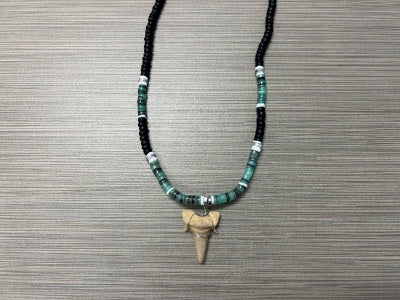 Genuine Shark Tooth Necklace w/ Coconut & Heishi Beads Green