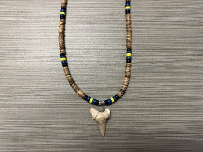 Genuine Shark Tooth Necklace w/ Coconut & Heishi Beads- khaki