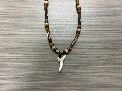 Shark Tooth Fashion Necklace w/ Wood Beads