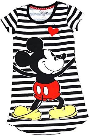 Disney Classic Mickey Mouse Night Gown Dorm T Shirt Front Back Black White Stripes