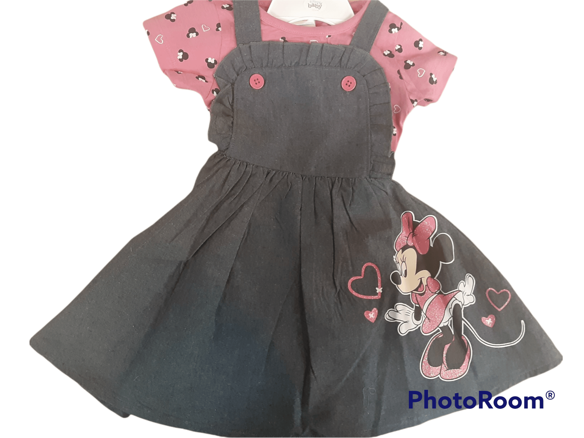 Disney Girl's Minnie Mouse Overall Dress- 2 Piece Jumper & Cotton Short Sleeve T-Shirt (Toddler/Little Girls)