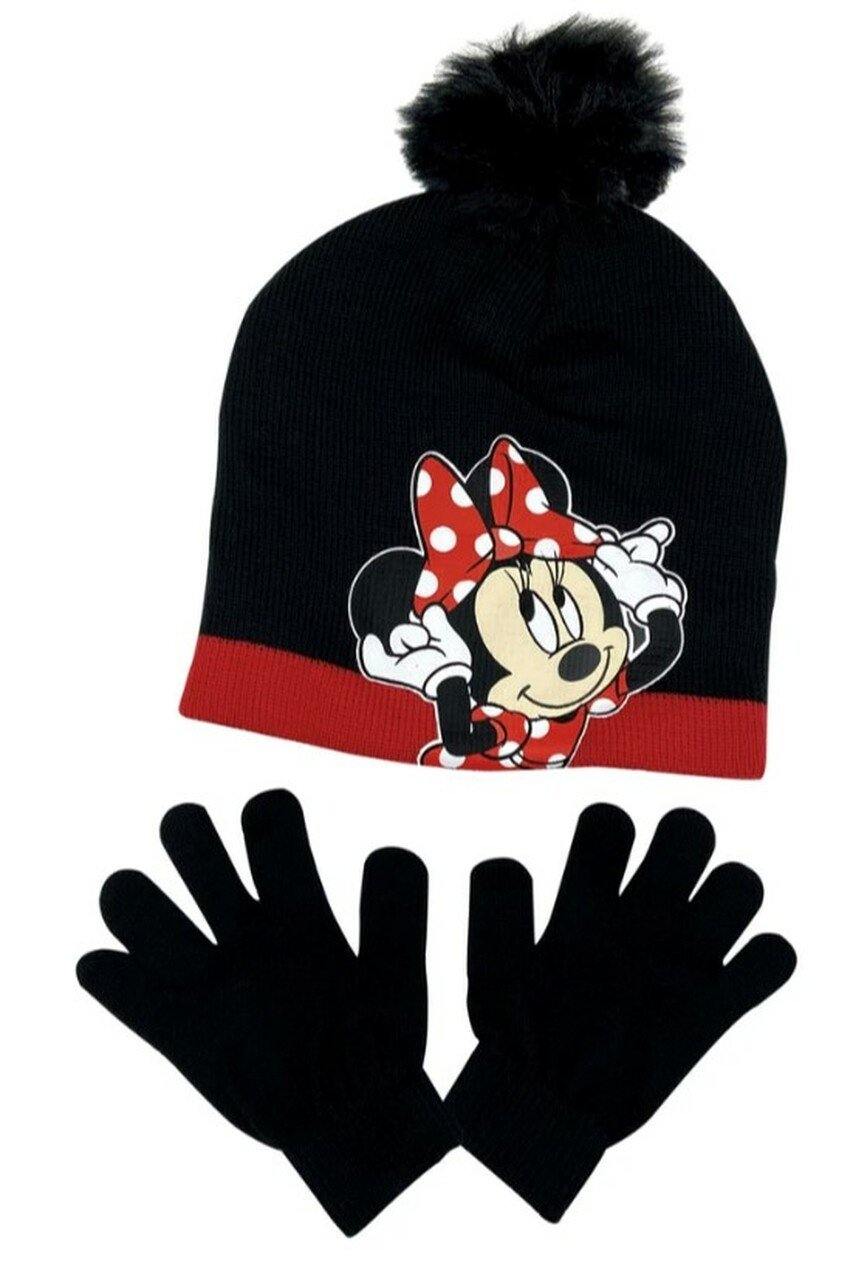 Disney Little Girls Minnie Mouse Character Hat and Glove Cold Weather Set, Black, Age 4-7