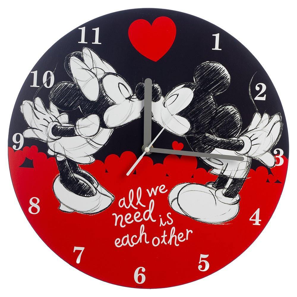 Disney Mickey & Minnie All We Need Is Each Other 13.5 in. Wood Wall Clock