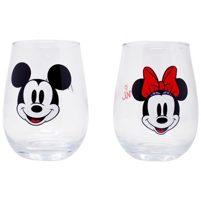 Disney Mickey and Minnie Mouse Stemless Wine Glass Set of 2