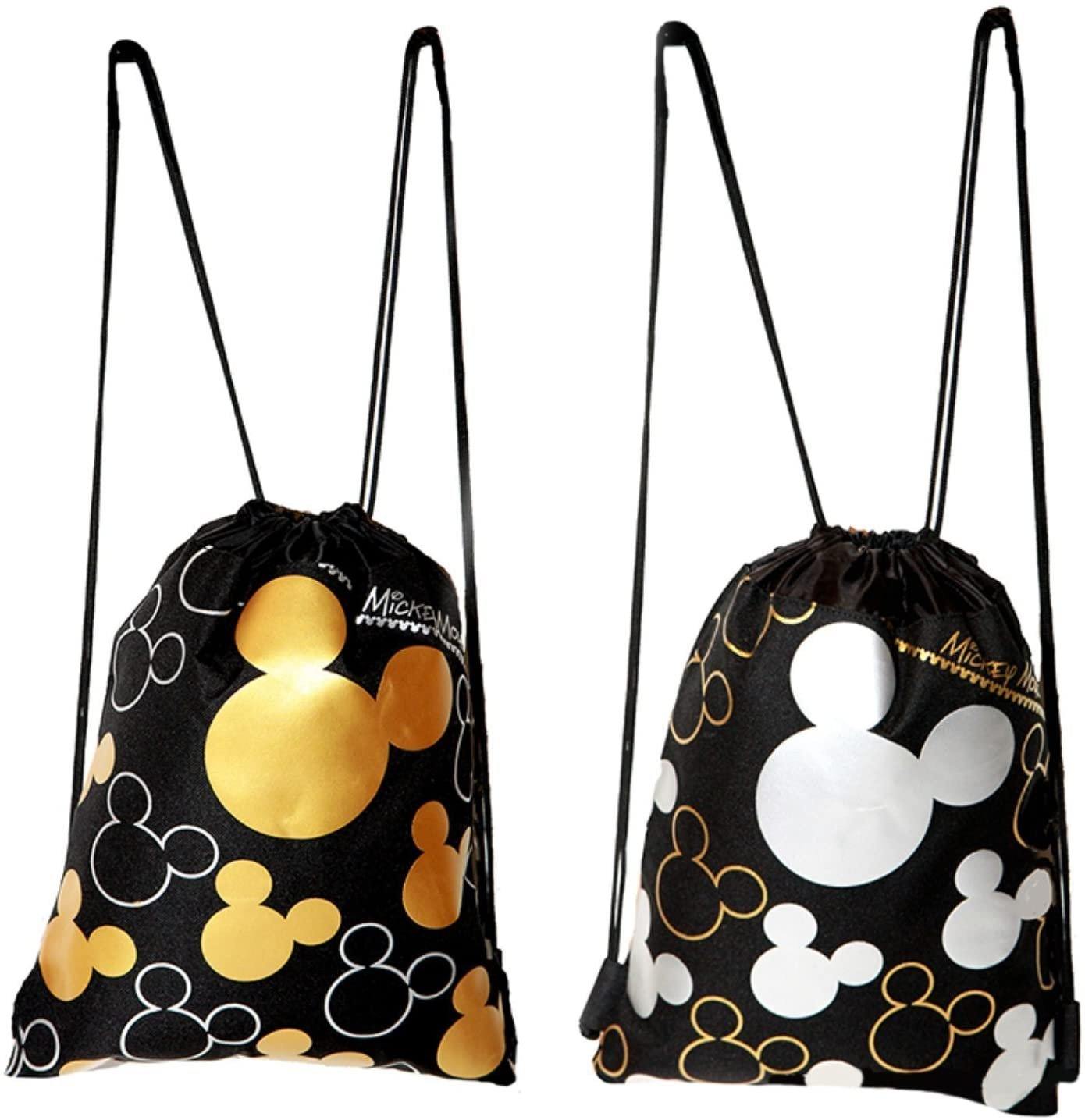 Disney Mickey Mouse Drawstring Backpack Silver & Gold 2 Pack