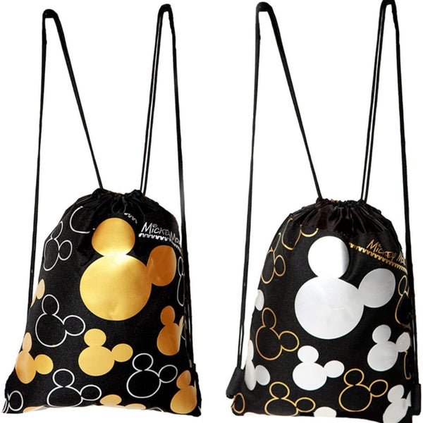 Disney Mickey Mouse Drawstring Backpack Silver Gold 2 Pack