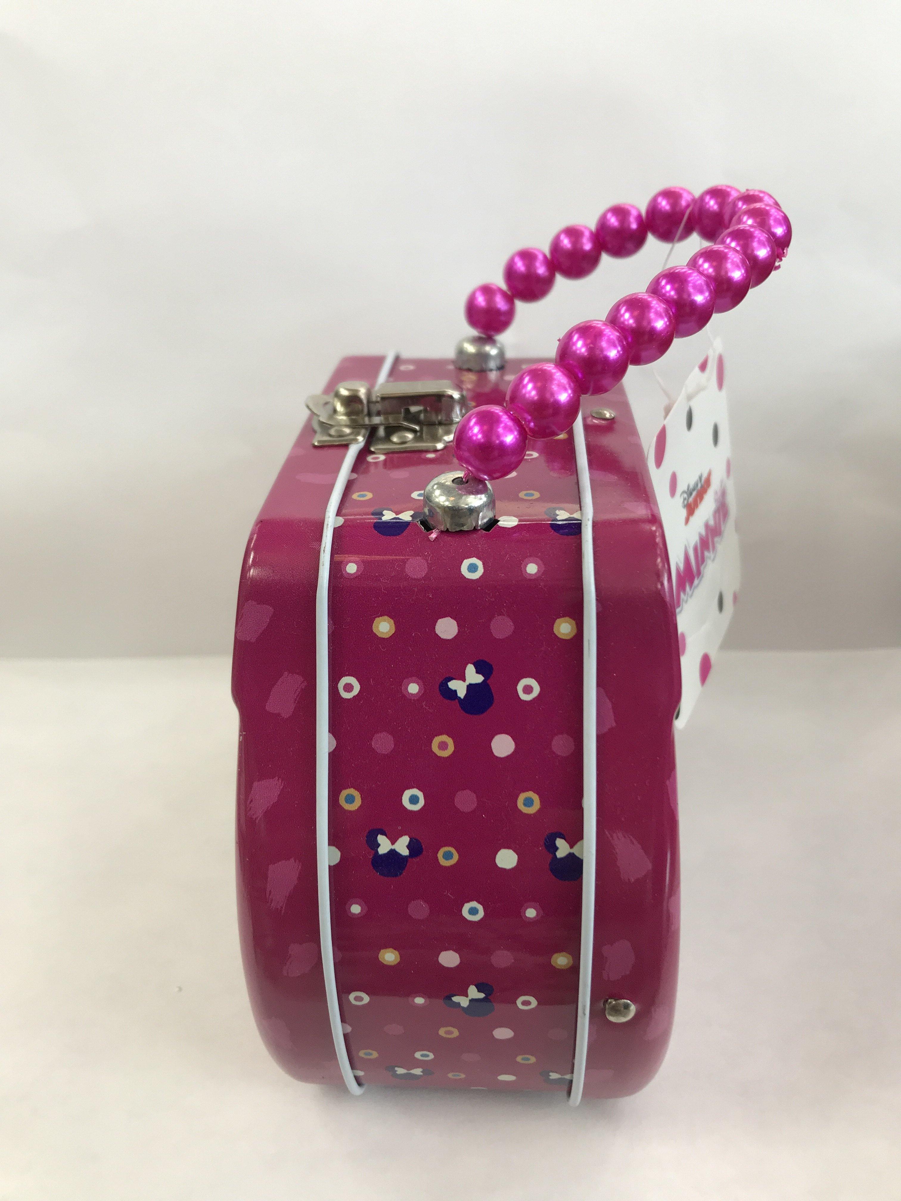 Disney Minnie Bowtique Pink Purse Shaped Tin Lunch Box With Beaded Handle