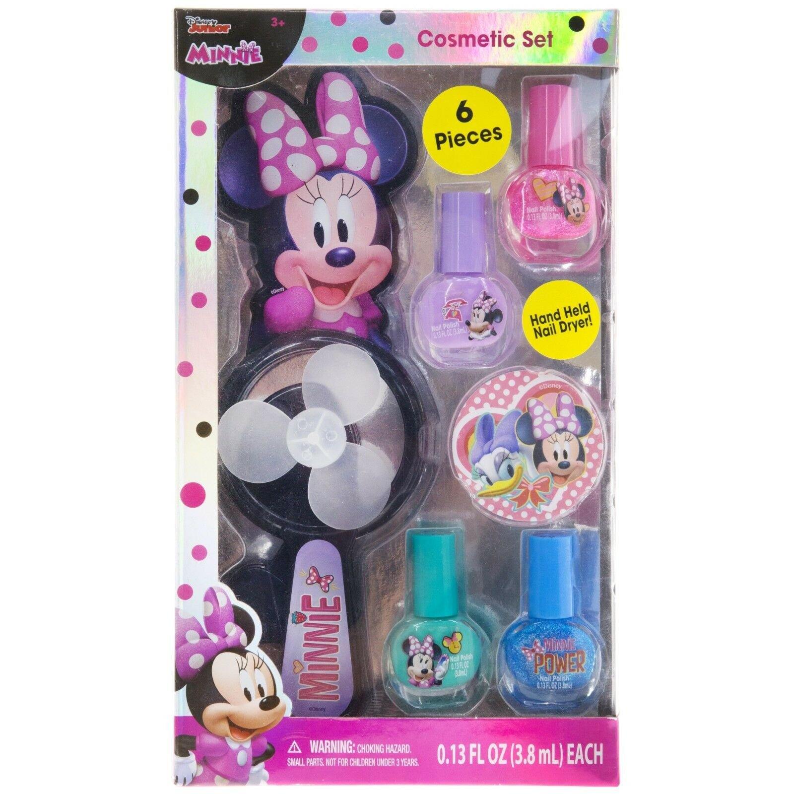 Disney Minnie Mouse Cosmetic Set Nail Polish File Fan Dryer 6 Piece