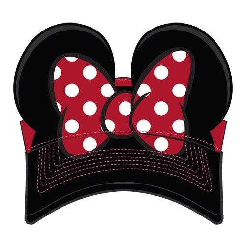 Disney Minnie Mouse Youth Visor Hat Black and Red with Polka Dot Bow
