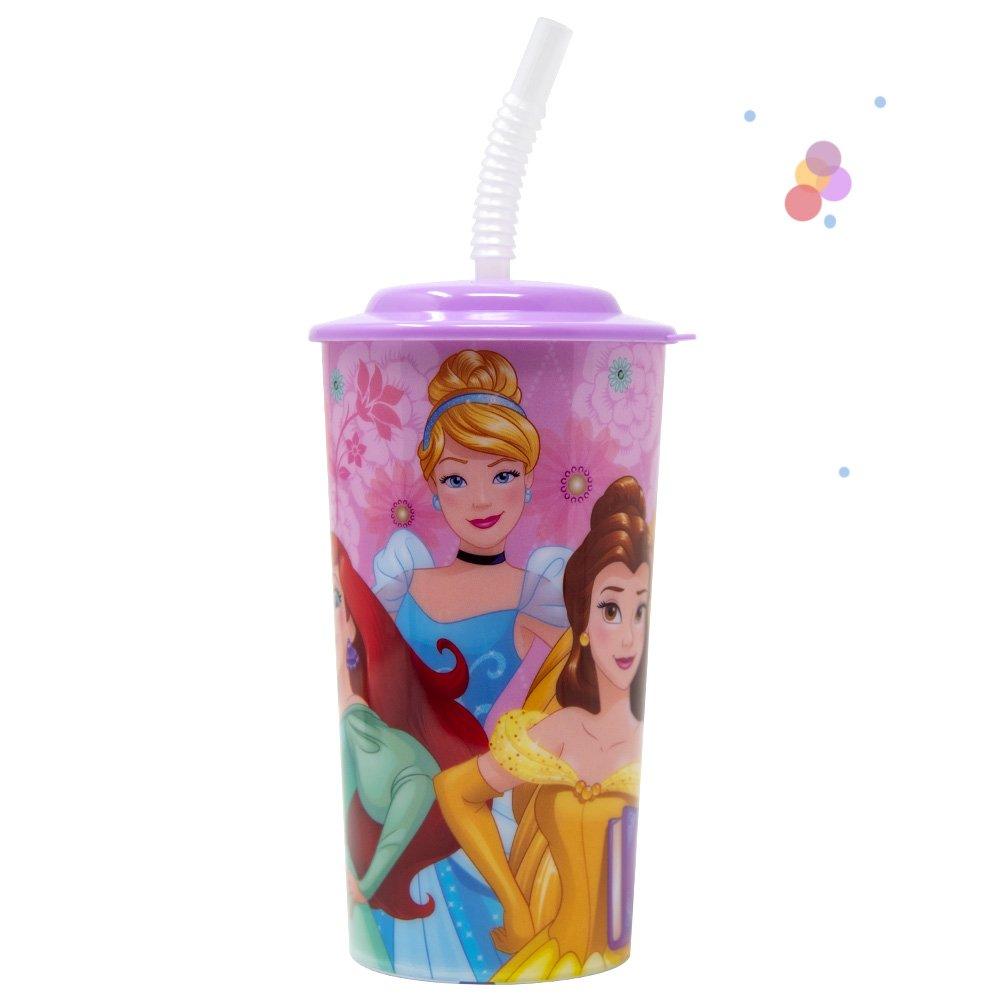 Disney Princess 16oz Tumbler Cups with Pink Lids & Flex Straws