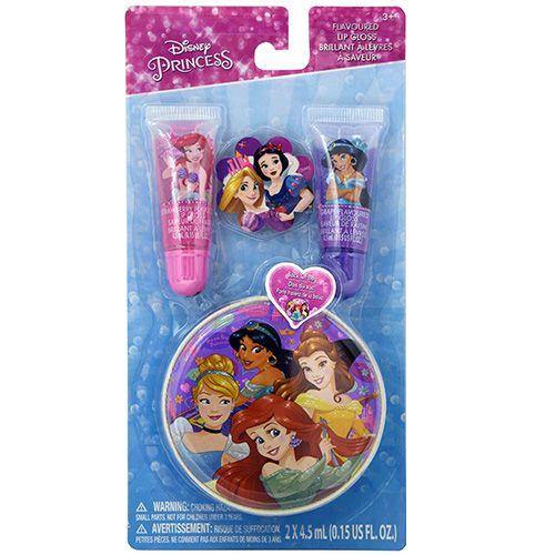 Disney Princess Glitter Flavored Lip Gloss Set With Zipper Tin