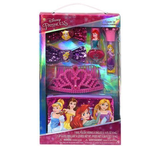Disney Princess Makeup Cosmetic Set with Pink Tiara Travel Pouch
