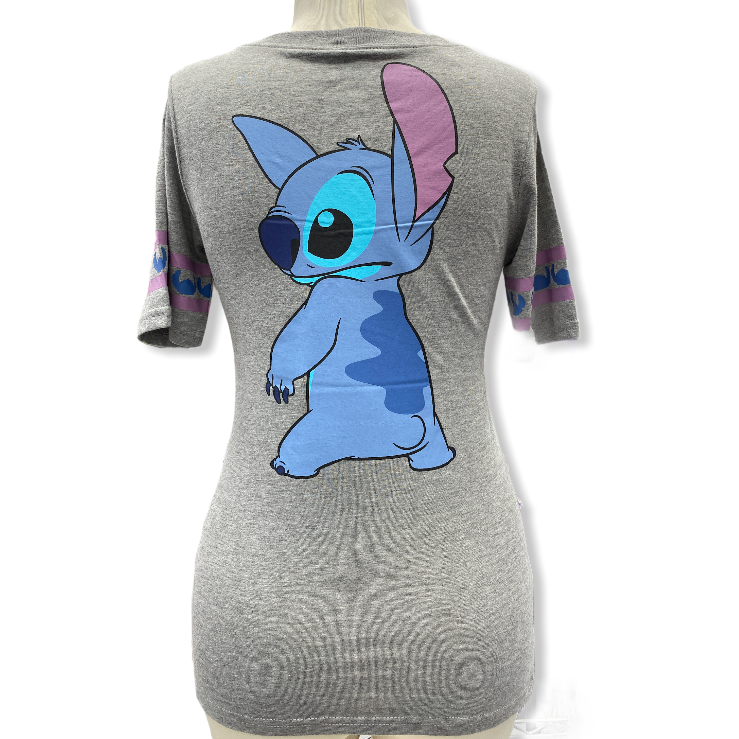 Disney Stitch Front and Back Juniors T-Shirt, Gray