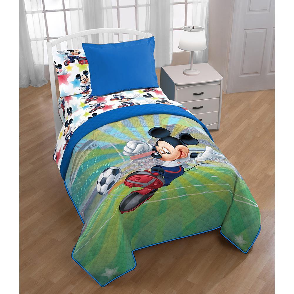 Disney Twin 2 Piece Bedspread Set Mickey Mouse Goal