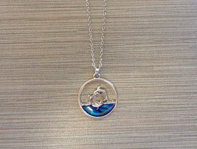 Abalone Dolphin, Whale Tail and Wave Pendant Necklace on Chain