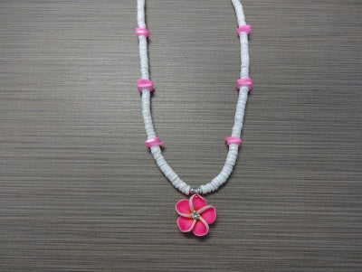 Fimo Flower on Clam Shell Necklace - Pink