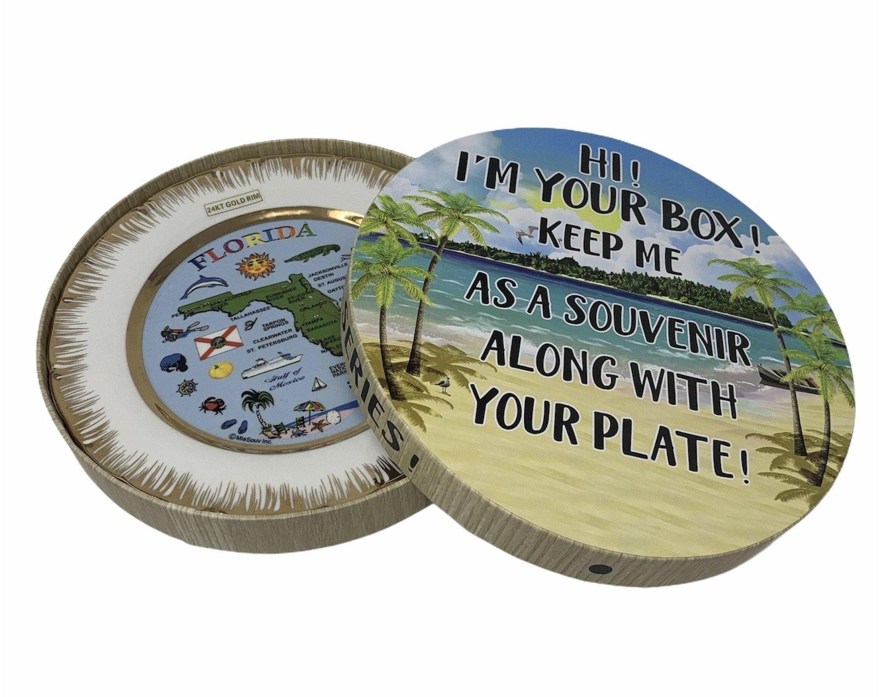 Florida Map 24KT Gold Rimmed Plate and with Display Stand