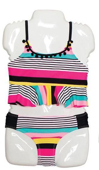 Girl's Printed Two Piece Swimsuit with Ruffle Trim Multi