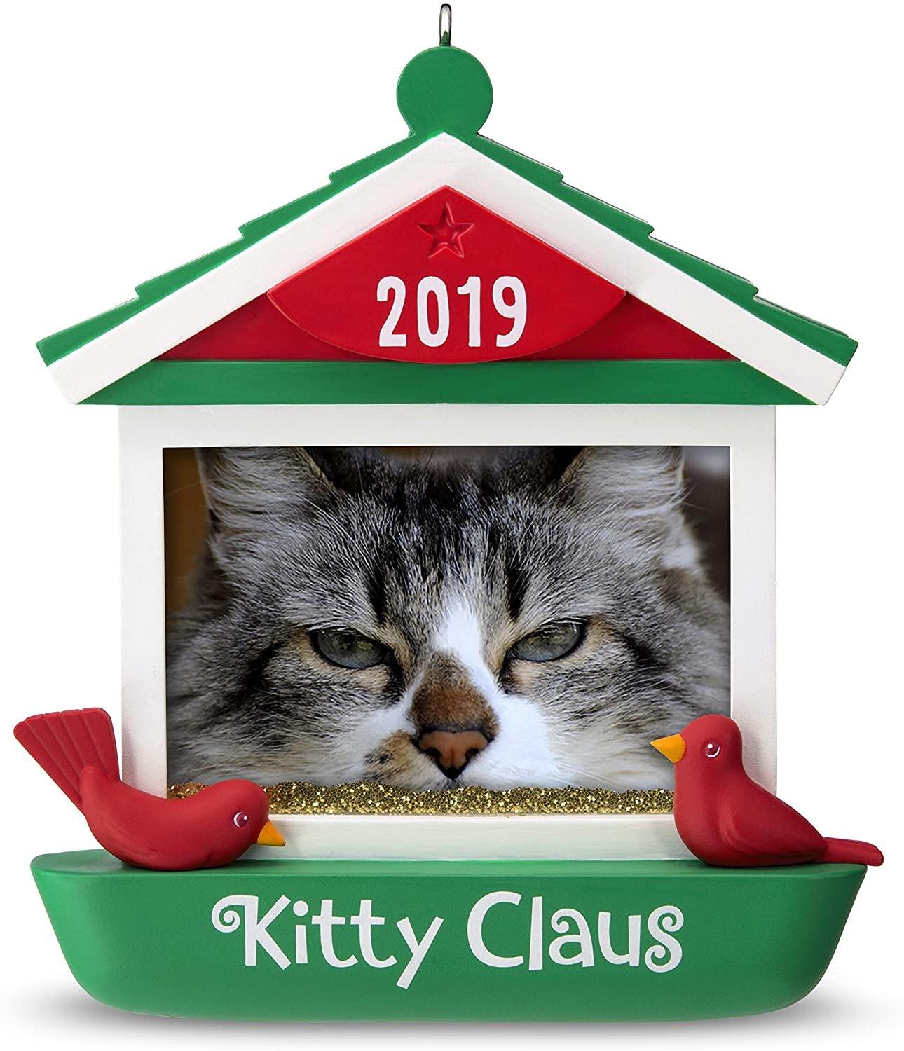 Hallmark Keepsake Christmas Ornament 2019 Year Dated Kitty Claus Cat In Bird Feeder Photo Frame New In Box