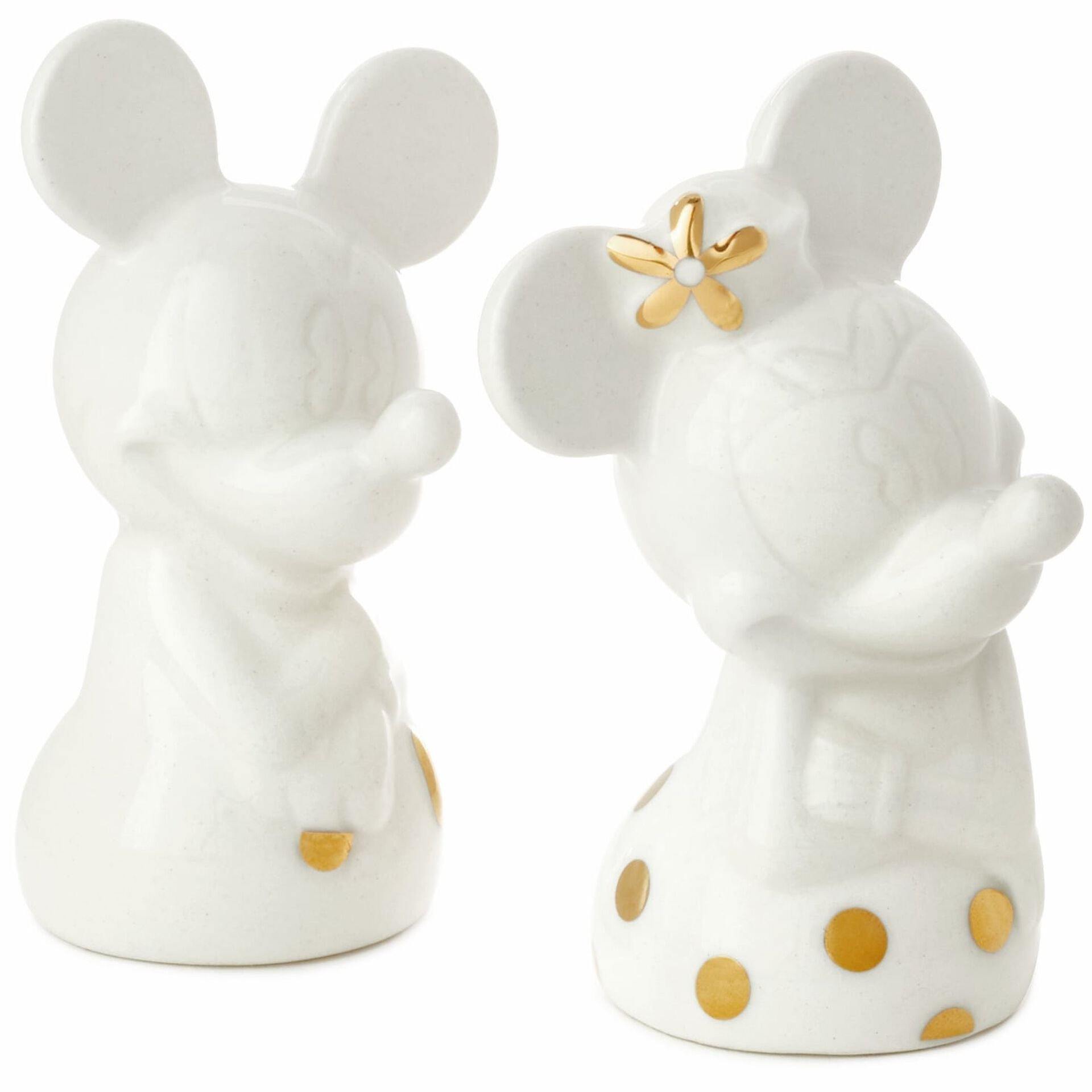 Hallmark Valentine Disney Mickey Minnie White Gold Salt and Pepper Shakers New