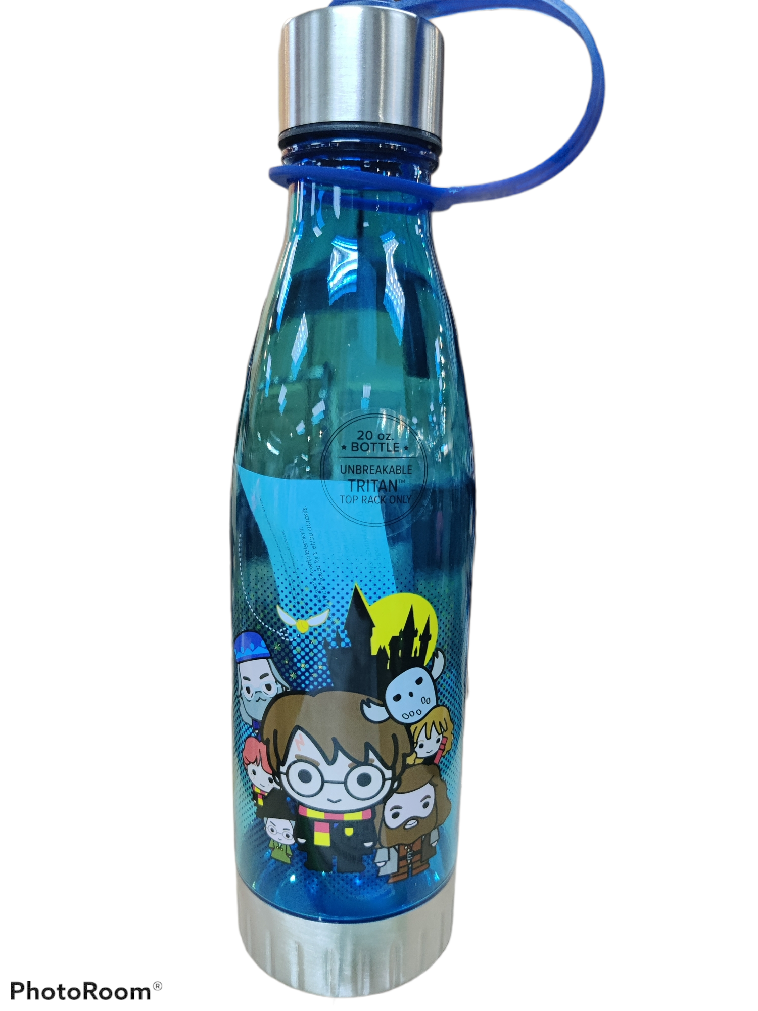 Harry Potter Chibi Group Curved Plastic Water Bottle with Screw on Lid, 20-Ounce, Blue