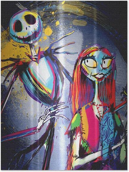 Jack And Sally Colorful Canvas Wall Art 24" X 36"