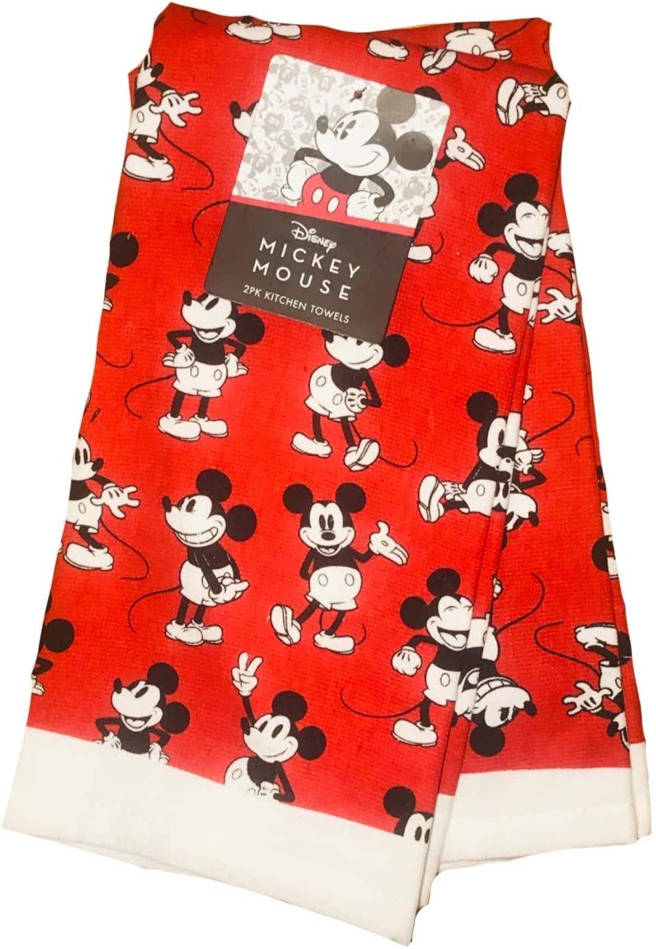 Mickey Mouse 2 Pack Kitchen 100% Cotton Tea Towels Red Background