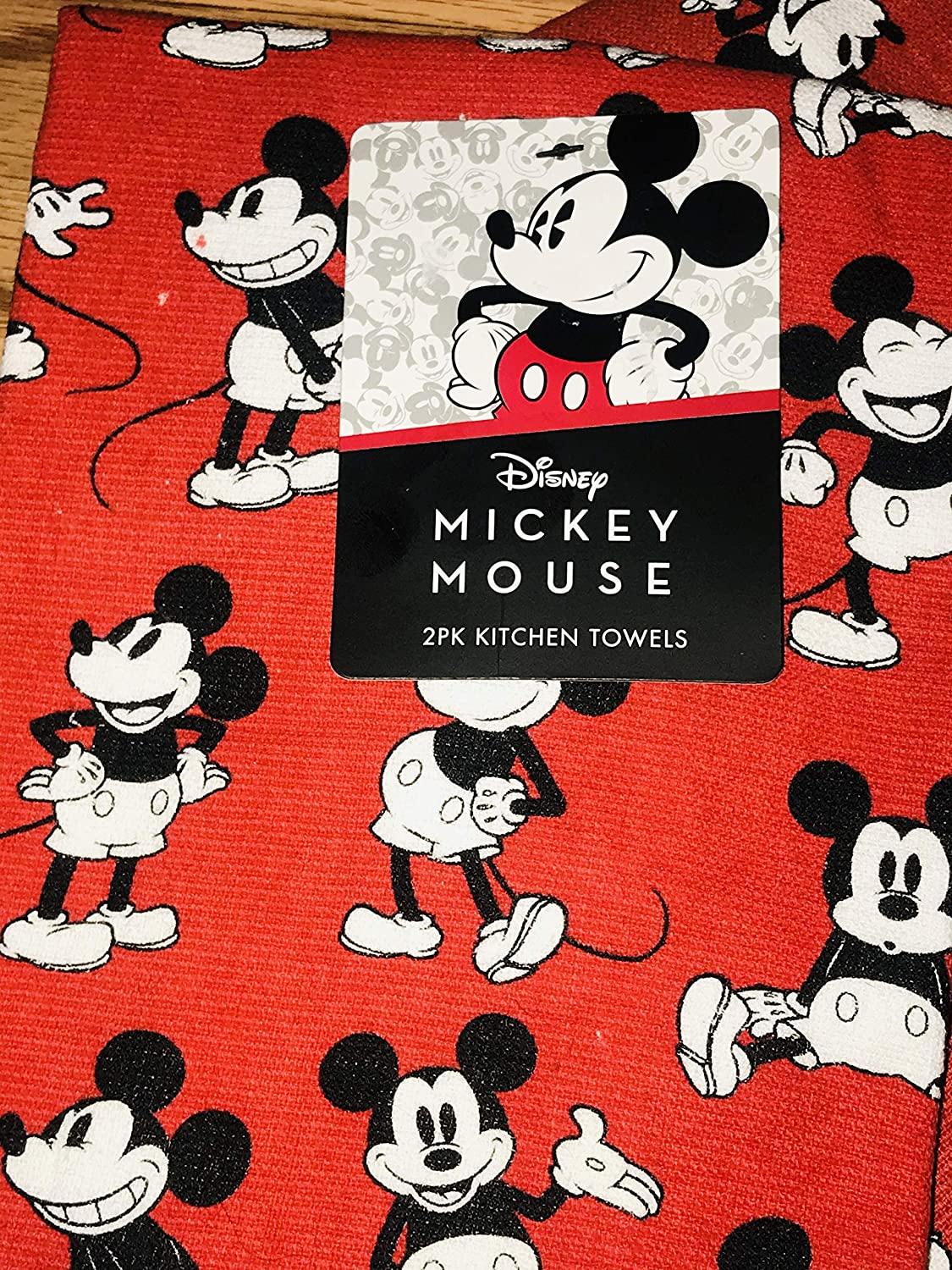 Mickey Mouse 2 Pack Kitchen 100% Cotton Tea Towels Red Background