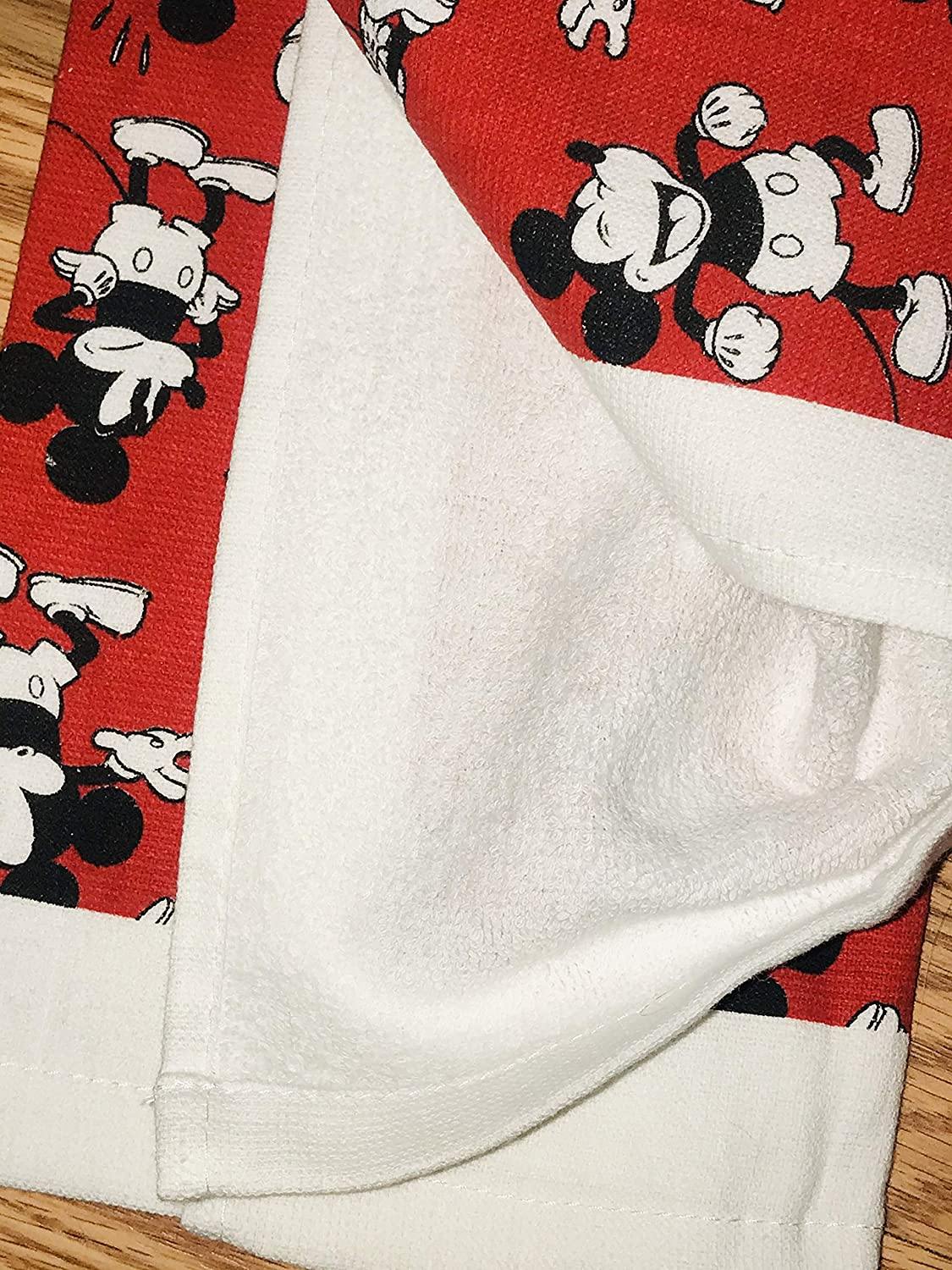 Mickey Mouse 2 Pack Kitchen 100% Cotton Tea Towels Red Background