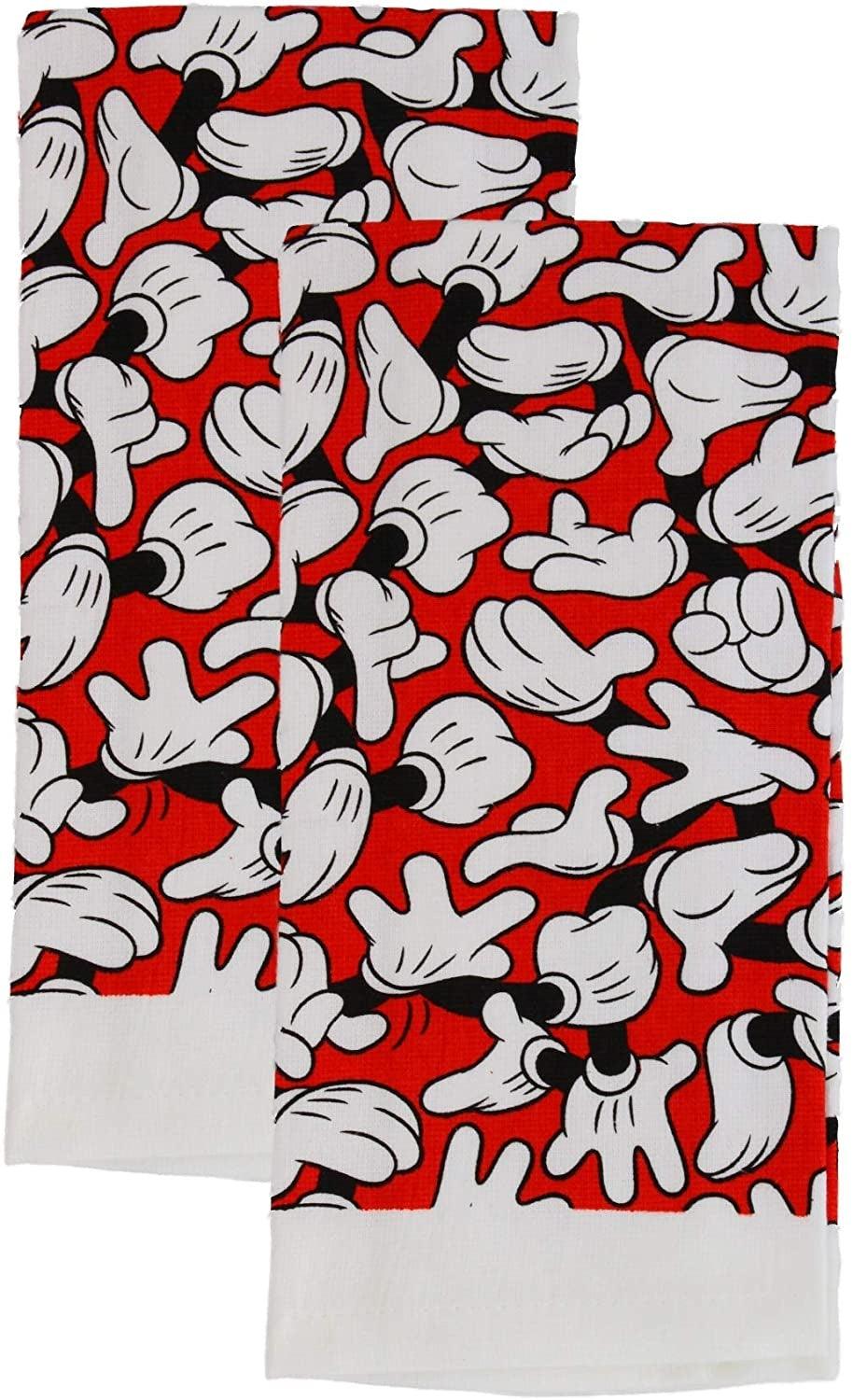 Mickey Mouse 2 Pack Kitchen 100% Cotton Tea Towels Red with Mickey Hands