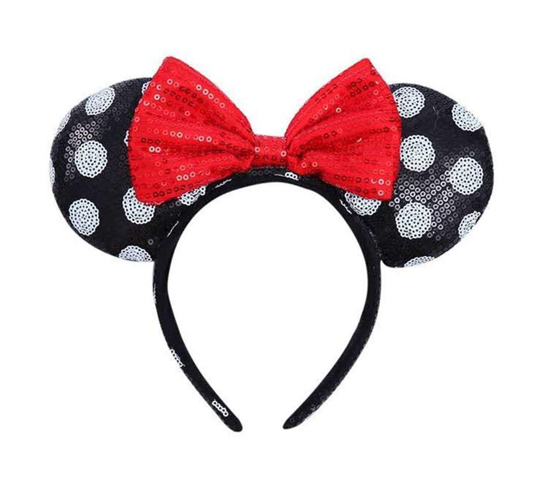 Minnie Ears Headband Silver Sequin Polka Dots