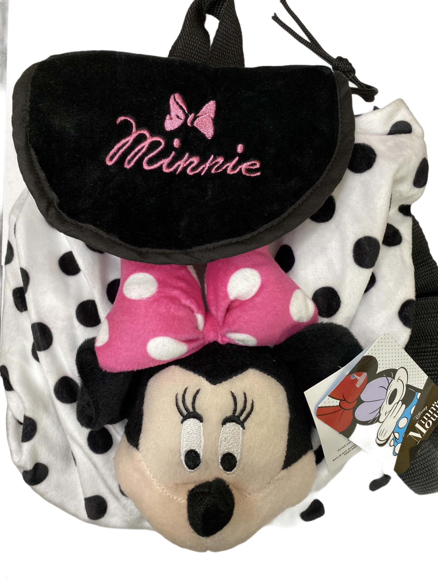 Minnie Mouse Black And White Polka Dot Plush Backpack